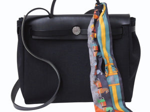 極美品 HERMES エルメス エールバッグジップPM ショルダーバッグ ハンドバッグ トワルオフィシエ ブラック 中古 4b002451