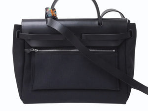 極美品 HERMES エルメス エールバッグジップPM ショルダーバッグ ハンドバッグ トワルオフィシエ ブラック 中古 4b002451