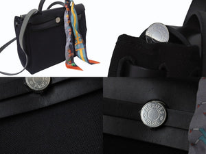 極美品 HERMES エルメス エールバッグジップPM ショルダーバッグ ハンドバッグ トワルオフィシエ ブラック 中古 4b002451