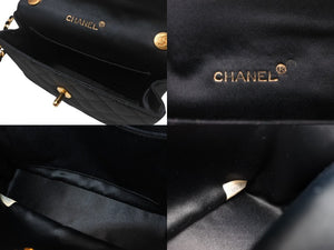 CHANEL シャネル ミニマトラッセ ココマーク ショルダーバッグ ミニバッグ 1番台 サテン ブラック ゴールド金具 美品 中古 4b002454