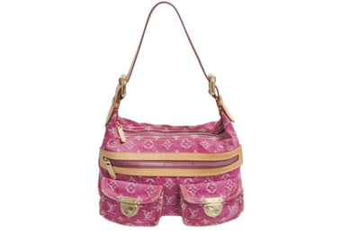 LOUIS VUITTON ルイヴィトン バギーPM ワンショルダーバッグ M95212 モノグラム デニム レザー ピンク 美品 中古 4b002457