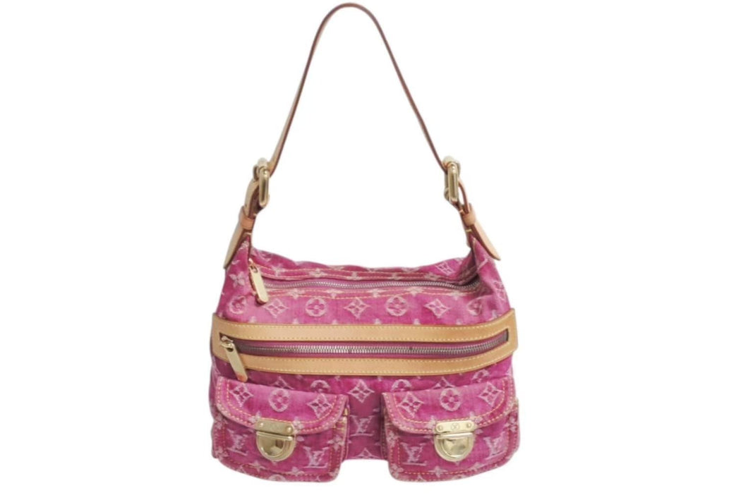 LOUIS VUITTON ルイヴィトン バギーPM ワンショルダーバッグ M95212 モノグラム デニム レザー ピンク 美品 中古 4b002457