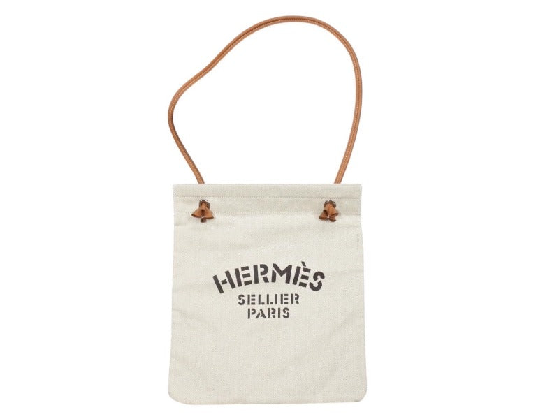 新品未使用 HERMES エルメス ALINE MM アリーヌMM ショルダーバッグ Hプリュムキャンバス アイボリー ブラウン W刻印 中古 4b002463