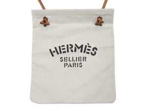 新品未使用 HERMES エルメス ALINE MM アリーヌMM ショルダーバッグ Hプリュムキャンバス アイボリー ブラウン W刻印 中古 4b002463