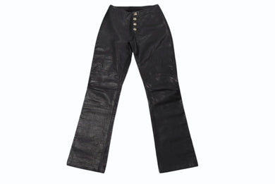 極美品 CHROME HEARTS クロムハーツ BSフレア レザーパンツ クロスボール サイズ25R レザー シルバー925 中古 4b002464 