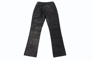 極美品 CHROME HEARTS クロムハーツ BSフレア レザーパンツ クロスボール サイズ25R レザー シルバー925 中古 4b002464 
