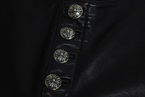 極美品 CHROME HEARTS クロムハーツ BSフレア レザーパンツ クロスボール サイズ25R レザー シルバー925 中古 4b002464 