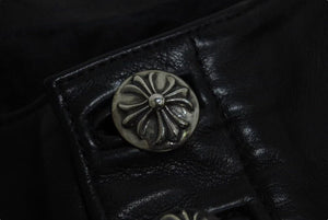 極美品 CHROME HEARTS クロムハーツ BSフレア レザーパンツ クロスボール サイズ25R レザー シルバー925 中古 4b002464 