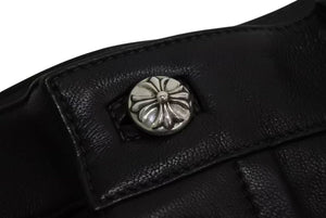 以前同様 CHROME HEARTS クロムハーツ ラムスキン レザーパンツ クロスボール サイズ26 レザー シルバー925 中古 4b002465 