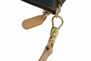 極美品 Christian Dior クリスチャンディオール サドルポーチ アクセサリーポーチ ブルー デニム SLO44012 ゴールド金具 中古 4b002475