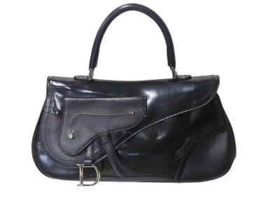 Christian Dior クリスチャンディオール サドル ハンドバッグ 00-MA-0033 カーフレザー ブラック ガリアーノ期 シルバー金具 美品 中古 4b002477