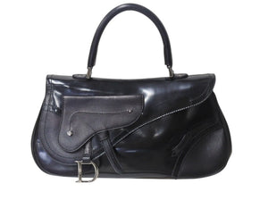 Christian Dior クリスチャンディオール サドル ハンドバッグ 00-MA-0033 カーフレザー ブラック ガリアーノ期 シルバー金具 美品 中古 4b002477