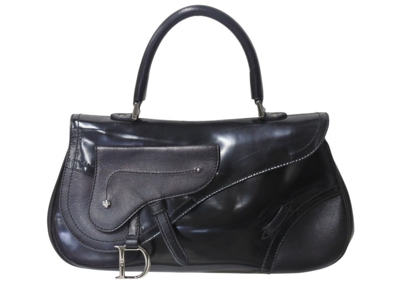 Christian Dior クリスチャンディオール サドル ハンドバッグ 00-MA-0033 カーフレザー ブラック ガリアーノ期 シルバー金具 美品 中古 4b002477