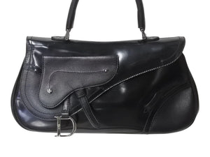 Christian Dior クリスチャンディオール サドル ハンドバッグ 00-MA-0033 カーフレザー ブラック ガリアーノ期 シルバー金具 美品 中古 4b002477
