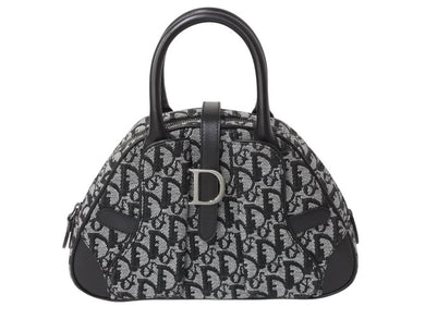 新品同様 Christian Dior クリスチャンディオール ダブルサドル ハンドバッグ PZ 1012 トロッター柄 ブラック ガリアーノ期 中古 4b002478