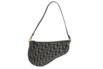 極美品 Christian Dior クリスチャンディオール トロッター サドルバッグ ワンショルダーバッグ サドルポーチ ネイビー 中古 4b002479