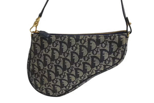 極美品 Christian Dior クリスチャンディオール トロッター サドルバッグ ワンショルダーバッグ サドルポーチ ネイビー 中古 4b002479