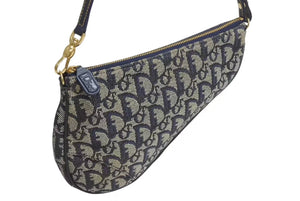 極美品 Christian Dior クリスチャンディオール トロッター サドルバッグ ワンショルダーバッグ サドルポーチ ネイビー 中古 4b002479