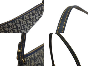 極美品 Christian Dior クリスチャンディオール トロッター サドルバッグ ワンショルダーバッグ サドルポーチ ネイビー 中古 4b002479