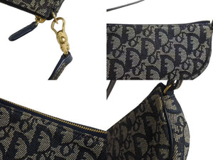 極美品 Christian Dior クリスチャンディオール トロッター サドルバッグ ワンショルダーバッグ サドルポーチ ネイビー 中古 4b002479