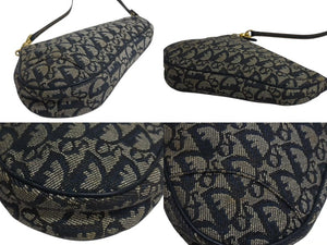 極美品 Christian Dior クリスチャンディオール トロッター サドルバッグ ワンショルダーバッグ サドルポーチ ネイビー 中古 4b002479
