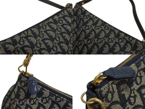 極美品 Christian Dior クリスチャンディオール トロッター サドルバッグ ワンショルダーバッグ サドルポーチ ネイビー 中古 4b002479