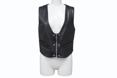 CHROME HEARTS クロムハーツ BSフレア フレアニー レザーベスト サイズM ブラック シルバー925 レザー 美品 中古 4b002481