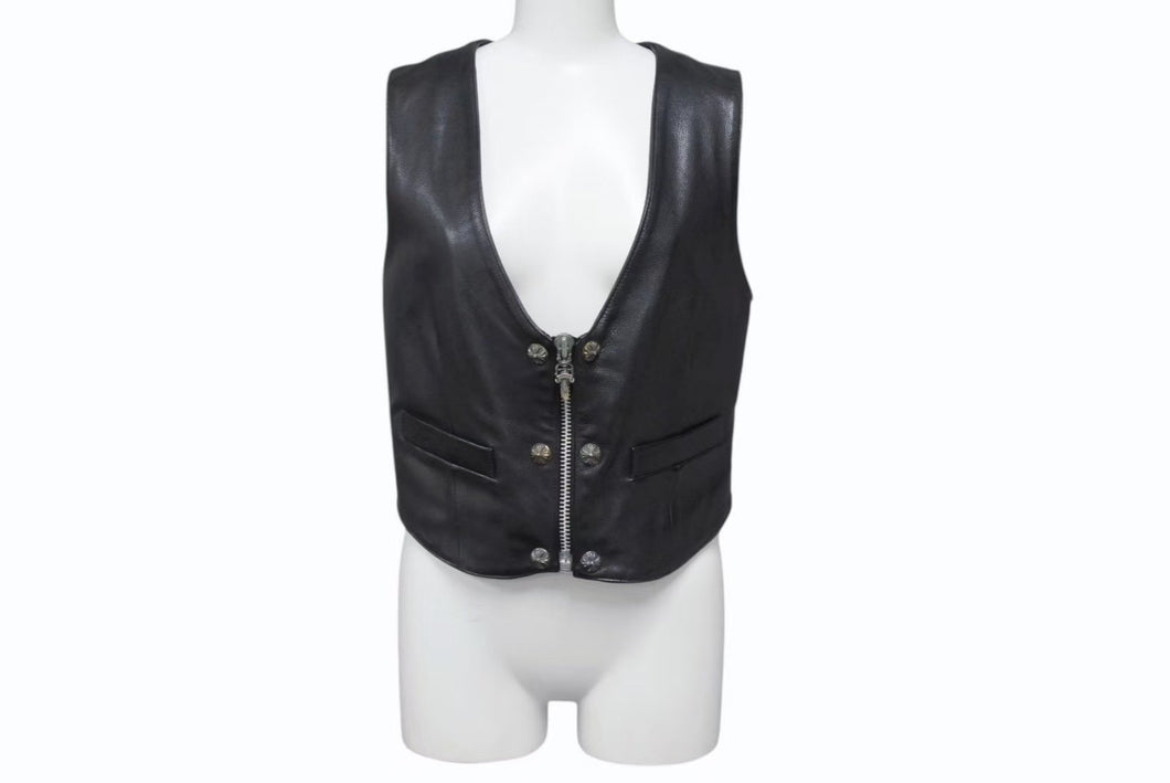CHROME HEARTS クロムハーツ BSフレア フレアニー レザーベスト サイズM ブラック シルバー925 レザー 美品 中古 4b002481