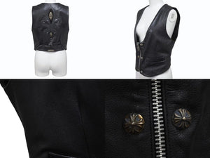 CHROME HEARTS クロムハーツ BSフレア フレアニー レザーベスト サイズM ブラック シルバー925 レザー 美品 中古 4b002481