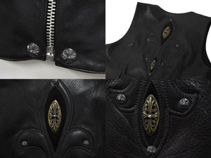 CHROME HEARTS クロムハーツ BSフレア フレアニー レザーベスト サイズM ブラック シルバー925 レザー 美品 中古 4b002481