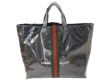 GUCCI×COMME des GARCONS グッチ コムデギャルソン ビニールトートバッグ od-k221 ポリウレタン クラフト紙 ブラック マルチカラー 美品 中古 4b002491