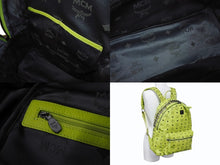 Load image into Gallery viewer, MCM エム・シー・エム スタークバックパック ミディアム MWK2SVE12GI001 ライトグリーン レザー ポリウレタン スタッズ 美品 中古 4b002492