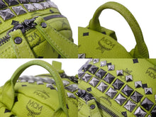 Load image into Gallery viewer, MCM エム・シー・エム スタークバックパック ミディアム MWK2SVE12GI001 ライトグリーン レザー ポリウレタン スタッズ 美品 中古 4b002492