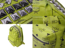 Load image into Gallery viewer, MCM エム・シー・エム スタークバックパック ミディアム MWK2SVE12GI001 ライトグリーン レザー ポリウレタン スタッズ 美品 中古 4b002492