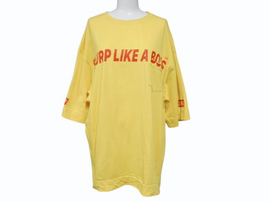 MASHI NO MASHI TOKYO マシのマシの東京 SLURP LIKE A BOSS プリント ポケットＴシャツ コットン イエロー サイズL 美品 中古 4b002526