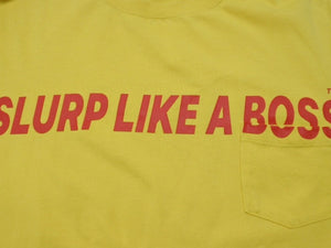 MASHI NO MASHI TOKYO マシのマシの東京 SLURP LIKE A BOSS プリント ポケットＴシャツ コットン イエロー サイズL 美品 中古 4b002526