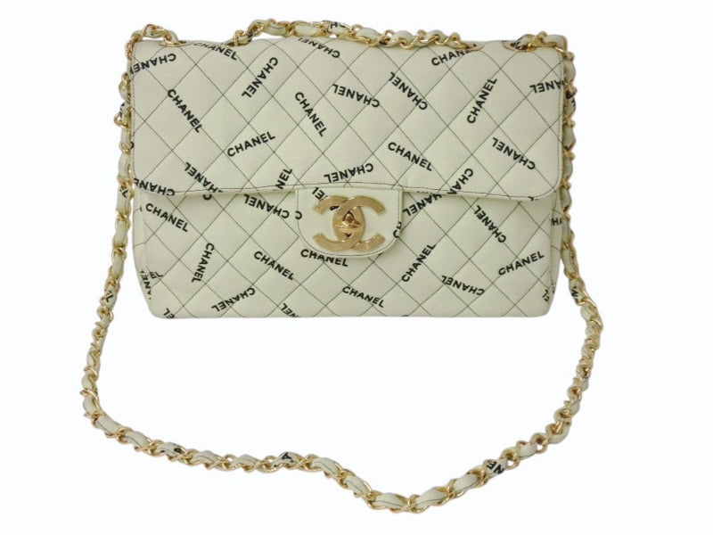 CHANEL シャネル デカマトラッセ30 Sフラップ Wチェーンショルダーバッグ ココマーク キャンバス レザー ゴールド金具 美品 中古 4b002544