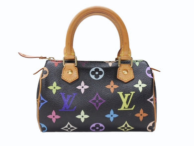 極美品 LOUIS VUITTON ルイヴィトン ミニスピーディ ハンドバッグ M92644 モノグラムマルチカラー ブラック ゴールド金具 村上隆 中古 4b002549