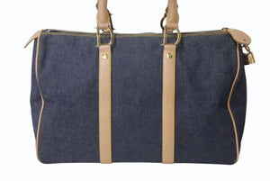 CHRISTIAN DIOR クリスチャンディオール デニム ハンドバッグ ボストン型 PZ 1201 キャンバス レザー ブルー ブラウン 美品 中古 4b002551