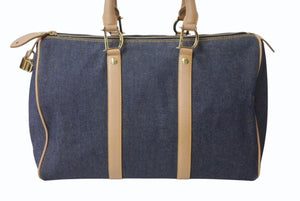 CHRISTIAN DIOR クリスチャンディオール デニム ハンドバッグ ボストン型 PZ 1201 キャンバス レザー ブルー ブラウン 美品 中古 4b002551