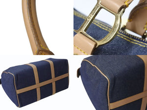 CHRISTIAN DIOR クリスチャンディオール デニム ハンドバッグ ボストン型 PZ 1201 キャンバス レザー ブルー ブラウン 美品 中古 4b002551