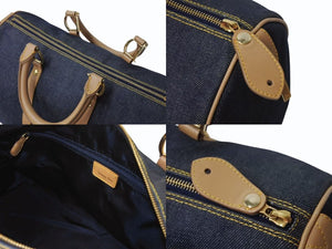 CHRISTIAN DIOR クリスチャンディオール デニム ハンドバッグ ボストン型 PZ 1201 キャンバス レザー ブルー ブラウン 美品 中古 4b002551