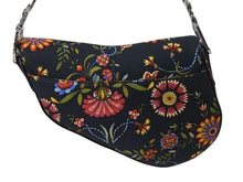 Load image into Gallery viewer, 極美品 CHRISTIAN DIOR クリスチャンディオール サドルバッグ RU0052 キャンバス レザー ブラック マルチカラー シルバー金具 中古 4b002552