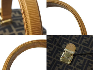 FENDI フェンディ バニティバッグ ショルダーバッグ 2WAY ズッカ柄 キャンバス レザー ブラウン ゴールド金具 美品 中古 4b002554 
