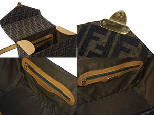FENDI フェンディ バニティバッグ ショルダーバッグ 2WAY ズッカ柄 キャンバス レザー ブラウン ゴールド金具 美品 中古 4b002554 