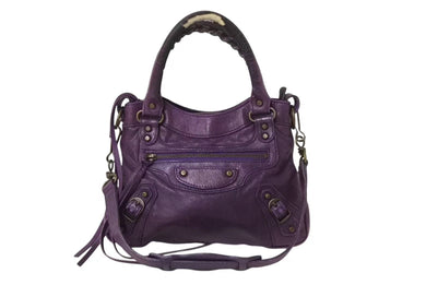 BALENCIAGA バレンシアガ ザシティ ハンドバッグ 132116 パープル レザー アンティークゴールド金具 良品 中古 4b002558