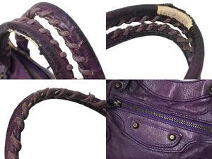BALENCIAGA バレンシアガ ザシティ ハンドバッグ 132116 パープル レザー アンティークゴールド金具 良品 中古 4b002558