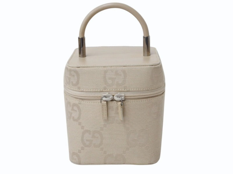 GUCCI グッチ バニティ バック ハンドバック GG柄 GGキャンバス アクセサリーポーチ ベージュ レザー 美品 中古 4b002559