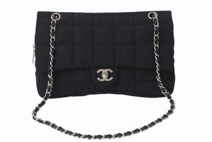 CHANEL シャネル チョコバー チェーンショルダーバッグ マトラッセ 8番台 ターンロック ナイロン ブラック 美品 中古 4b002570