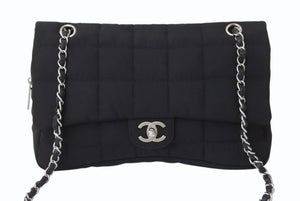 CHANEL シャネル チョコバー チェーンショルダーバッグ マトラッセ 8番台 ターンロック ナイロン ブラック 美品 中古 4b002570